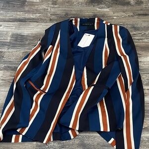 Lavish Alice Women's Striped Cape Blazer - Blue, White, Brown